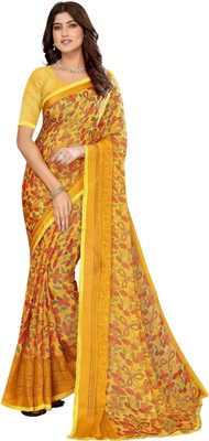 Madhur milan Floral Print Bollywood Viscose Rayon, Chiffon Saree(Yellow)