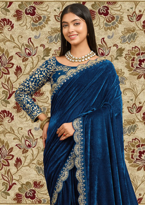 hutah Self Design, Embroidered Banarasi Velvet, Cotton Blend Saree(Black)