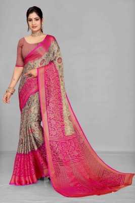 EMV Printed, Floral Print Leheria Brasso, Chiffon Saree(Grey)