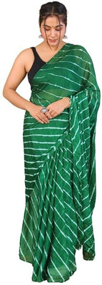 TMT HUB Striped Leheria Chiffon Saree(Green)