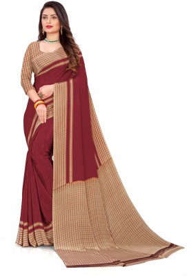 Dori Printed Daily Wear Crepe, Silk Blend Saree(Maroon)