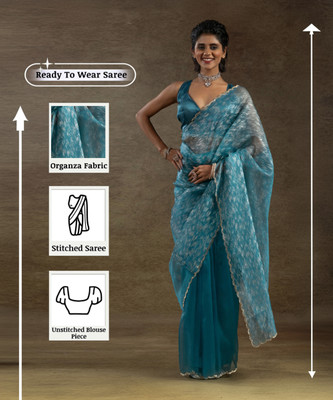 Sareemall Embellished Bollywood Organza Saree(Light Blue)