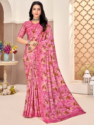 Divastri Printed Chinnalapattu Crepe Saree(Pink)