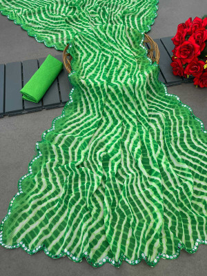 ZENFAB THREADS Self Design, Embroidered Bollywood Georgette, Lace Saree(Green)
