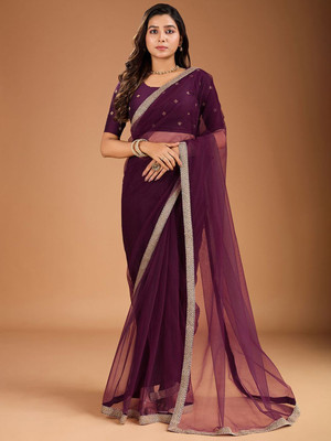 House of Pataudi Woven Daily Wear Net Saree(Purple)