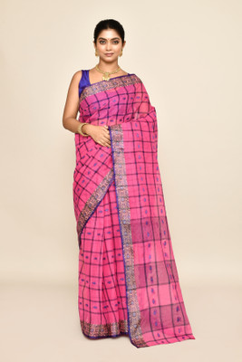 maa textile Self Design Tant Pure Cotton Saree(Pink)