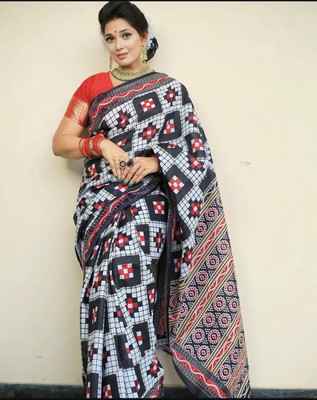 kalyani nx Printed Sambalpuri Pure Cotton Saree(Blue)