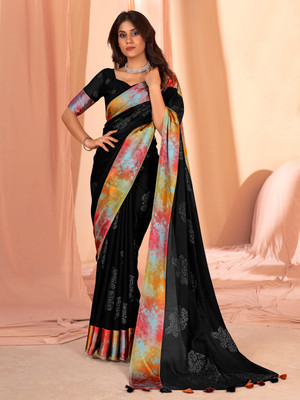 Sangria Embellished Bollywood Silk Blend Saree(Black)