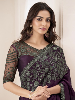 Sareemall Embellished Bollywood Satin Saree(Magenta)