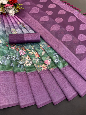 Sanskriti Synthetics Floral Print Handloom Polyester Saree(Magenta)