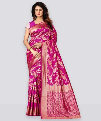 Samah Woven, Self Design, Embellished Banarasi Art Silk Saree(Pink, Gold)