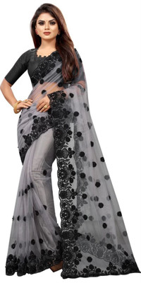 NIYANTAKSH Embroidered Bollywood Net Saree(Grey)