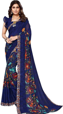 KISSAH Printed Bollywood Georgette Saree(Dark Blue)