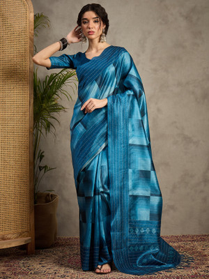ANOUK Self Design Maheshwari Cotton Silk Saree(Light Blue)