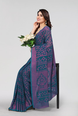 Winza Designer Printed, Geometric Print Daily Wear Chiffon, Brasso Saree(Purple, Blue)