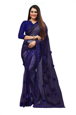 QUEDDY'S Embroidered Bollywood Net Saree(Dark Blue)