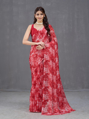 GARDEN VARELI Floral Print Bollywood Chiffon Saree(Red)