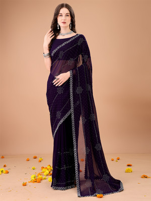 Divastri Self Design Bollywood Georgette Saree(Purple)