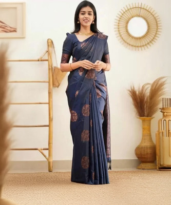 Saadhvi Woven Kanjivaram Pure Silk Saree(Dark Blue)