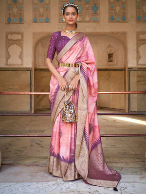 ANOUK Woven Banarasi Silk Blend Saree(Pink)