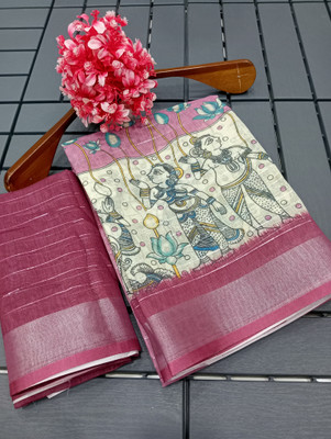 Saaransh Floral Print Kanjivaram Linen, Cotton Silk Saree(Maroon)