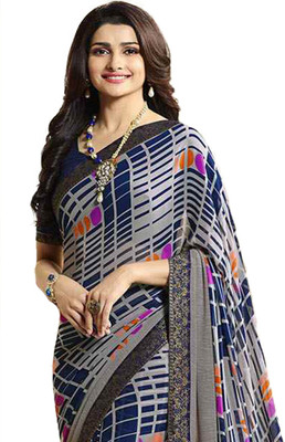 V And V Shop Printed Bollywood Georgette Saree(Light Blue)