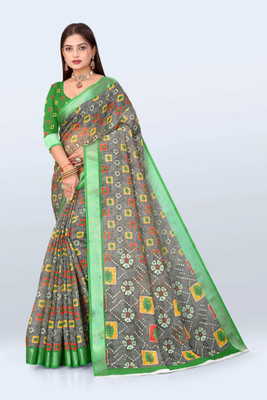 Ethnic Trendz Digital Print Saree with Attached Blouse Cotton Linen Saree(Multicolor)