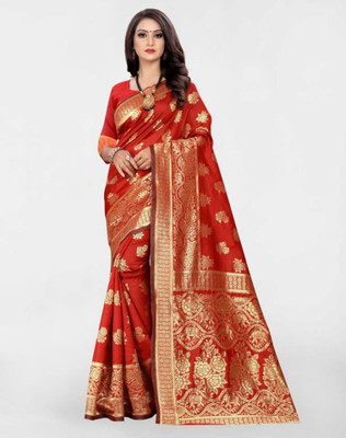 Divastri Woven, Embellished Banarasi Silk Blend, Jacquard Saree(Red)