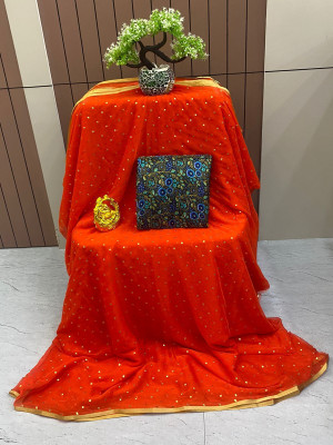 HouseOfCommon Embellished Bollywood Polyester Saree(Orange)