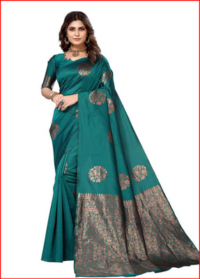sazzadmi Self Design, Woven Bollywood Cotton Linen Saree(Green)