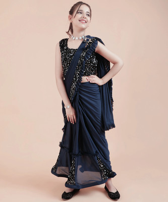 VRAJTEX FAB Solid/Plain Bollywood Lycra Blend Saree(Blue)