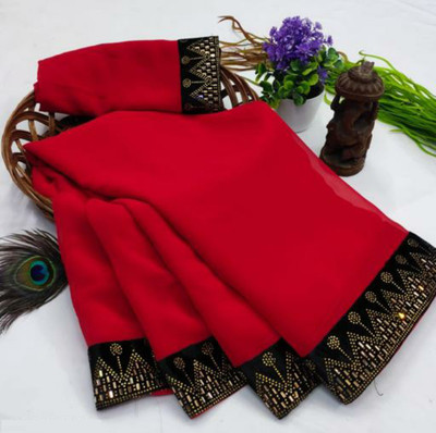 pari creation Embellished Bollywood Georgette Saree(Red)