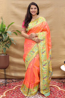 amirat Woven Paithani Jacquard Saree(Orange)