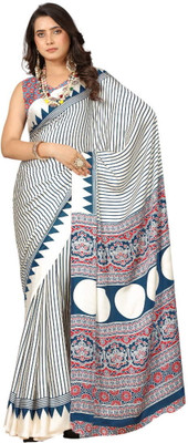 Virendra Textiles Printed Bollywood Satin Saree(Blue)
