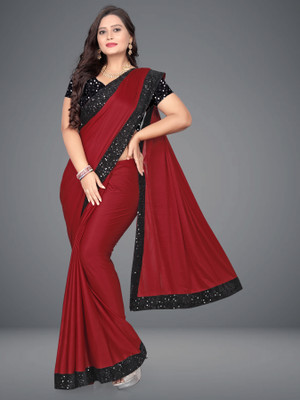 DEBRIS FAB Solid/Plain Bollywood Silk Blend Saree(Red)