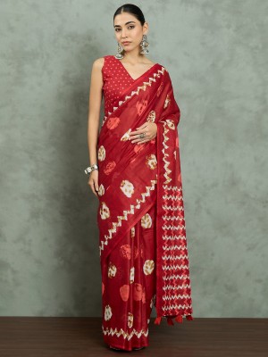 Divastri Printed Daily Wear Cotton Blend Saree(Red)