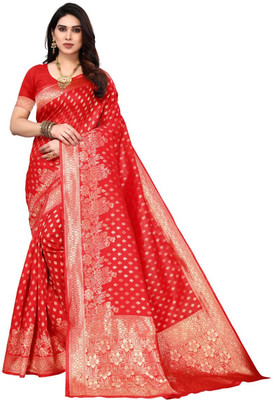 Gosriki Woven Banarasi Silk Blend Saree(Red)