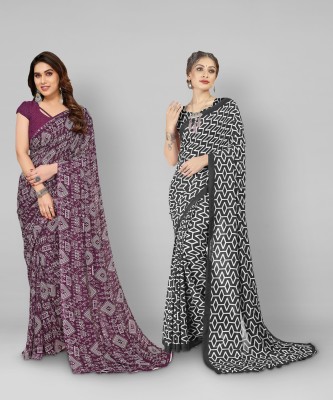 kashvi sarees Floral Print, Polka Print, Ombre, Printed Bollywood Georgette Saree(Pack of 2, Black, Purple)