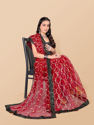 Raquel Embroidered Bollywood Net Saree(Red)