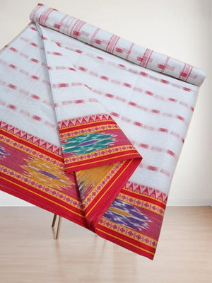 Kanokanjoli Woven Tant Cotton Blend Saree(White)