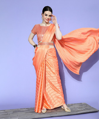 Divastri Solid/Plain Bollywood Satin Saree(Orange)
