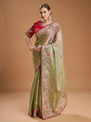 VRLOOKMEFASHION Embroidered Bollywood Jimmy choo Saree(Cream)
