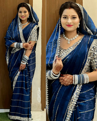 Noise Solid/Plain Bollywood Satin Saree(Blue)