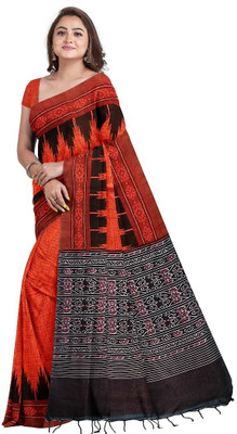 Bhadra Shopping Store Printed Sambalpuri Viscose Rayon Saree(Orange)