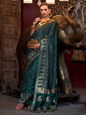 Divastri Woven Banarasi Satin Saree(Dark Green)