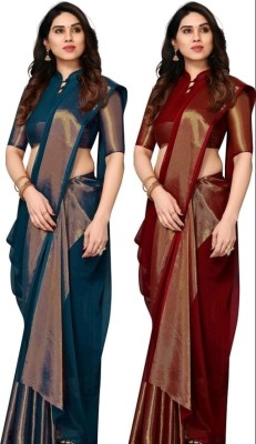 Purabji creation Solid/Plain Bollywood Chiffon Saree(Pack of 2, Dark Blue, Maroon)