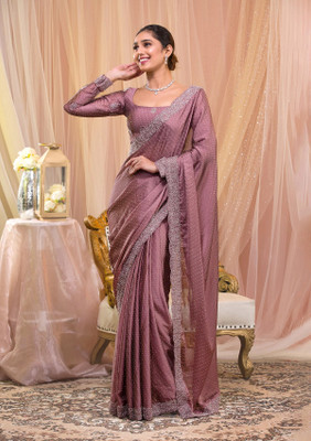 Trendmalls Embroidered Bollywood Satin Saree(Brown)