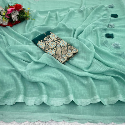 K 5 FASHION Solid/Plain Bollywood Chiffon Saree(Light Green)