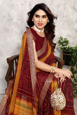 YASHIKA Printed, Digital Print Daily Wear Georgette Saree(Maroon)