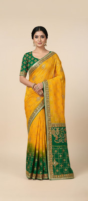 Shrestha laxmi Embroidered, Self Design, Woven Banarasi Art Silk Saree(Yellow, Green)